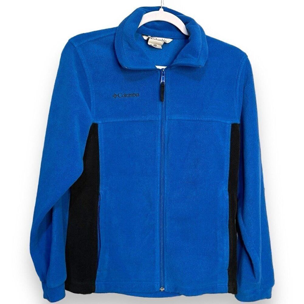 Columbia Fleece Zip Front Jacket Unisex Youth 14/16 Blue Color Block Pockets